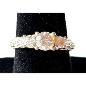 PAJ Sterling Silver 3 Stone CZ Ring 925 Past Present Future Promise Ring Size 6